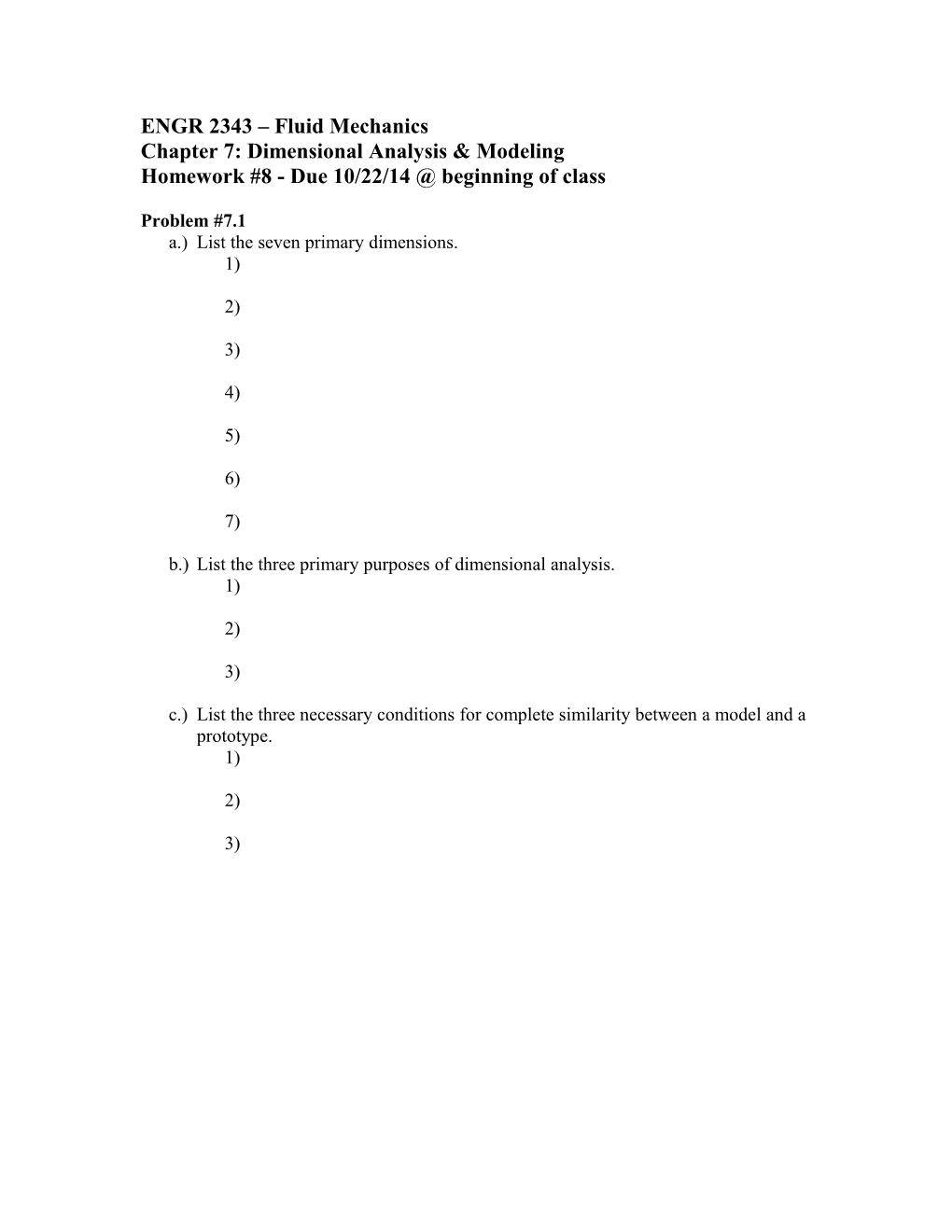 Chapter 7: Dimensional Analysis & Modeling