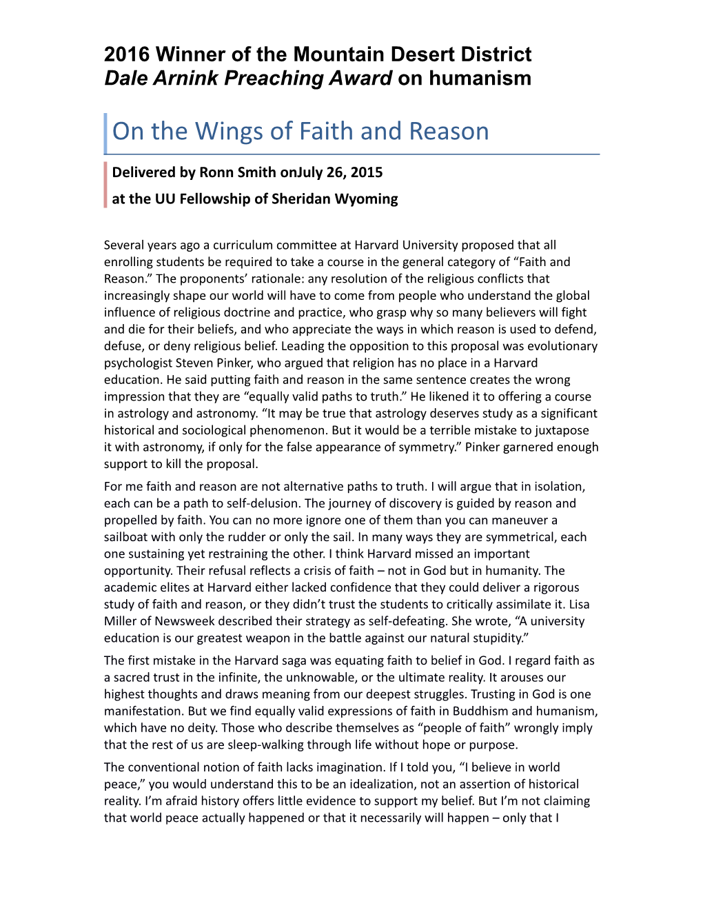 On the Wings of Faith and Reason