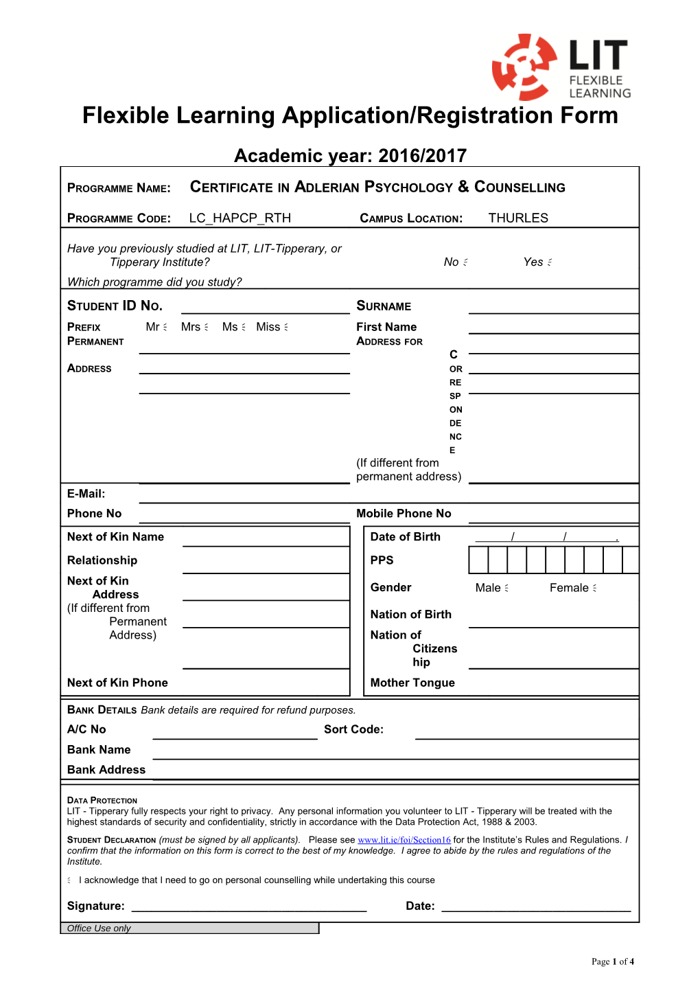 Flexible Learning Application/Registration Form