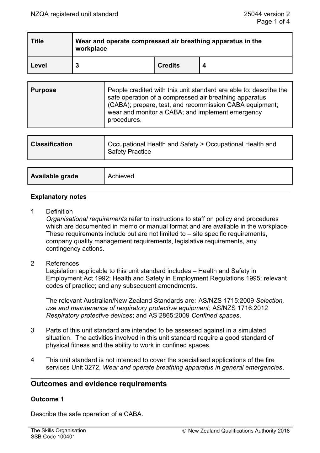 25044 Wear and Operate Compressed Air Breathing Apparatus in the Workplace