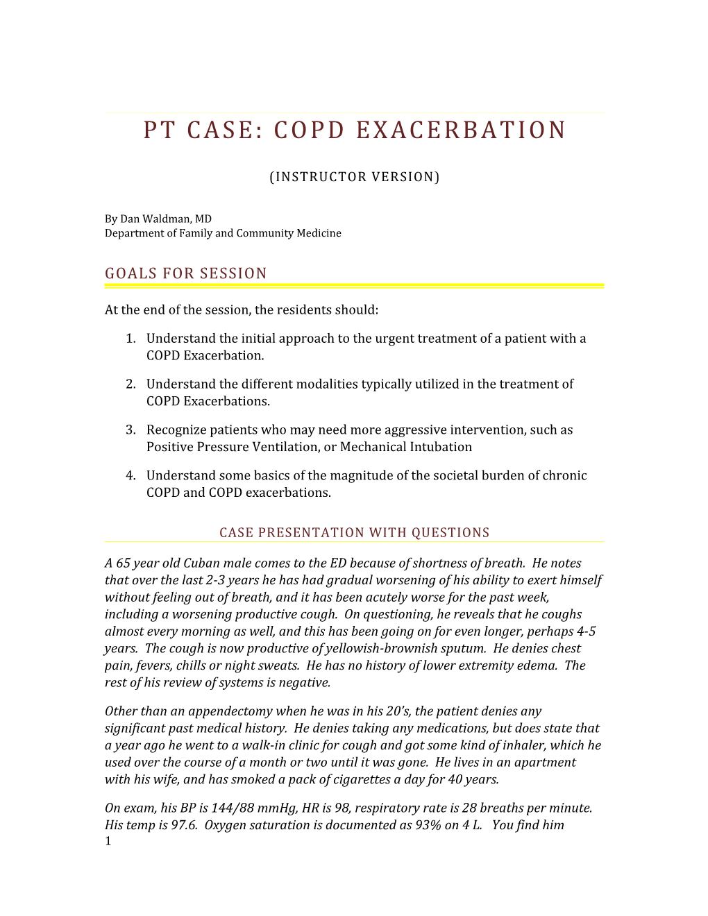 Pt Case: Copd Exacerbation