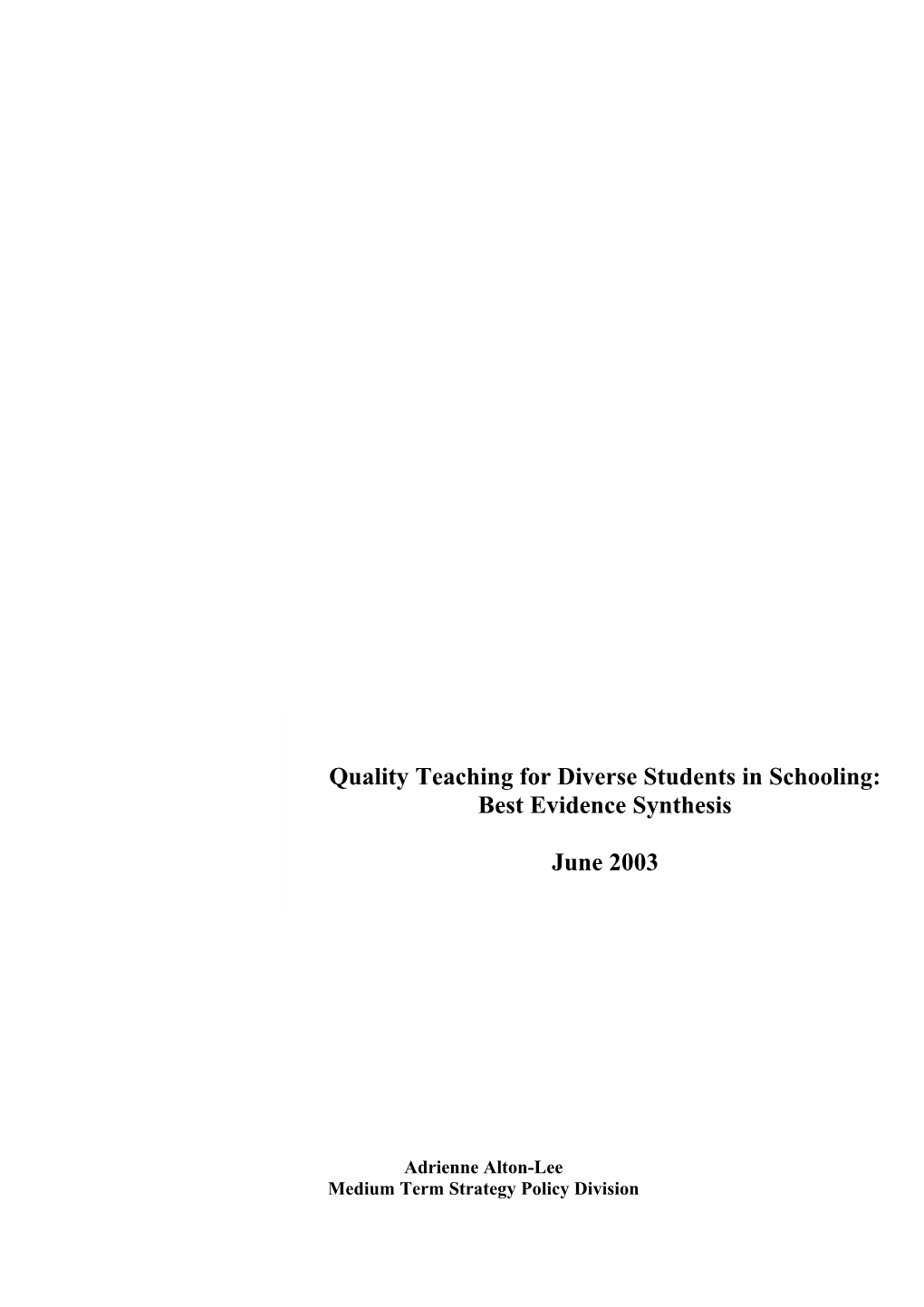 Quality Teaching For Diverse Students In Schooling BES
