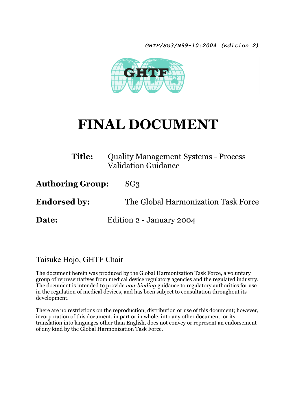 GHTF SG3 - QMS - Process Validation Guidance - January 2004