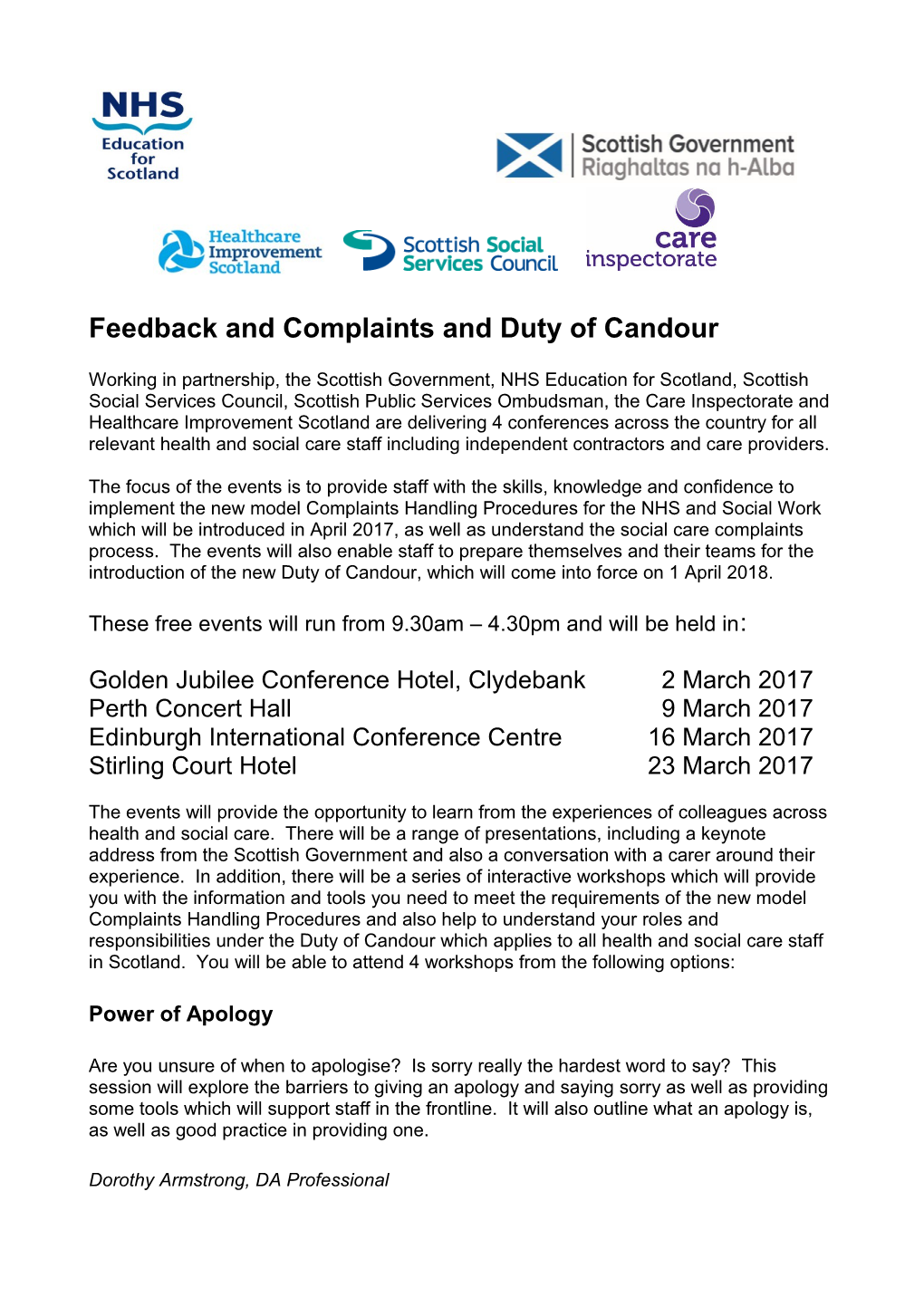Feedback and Complaints and Duty of Candour