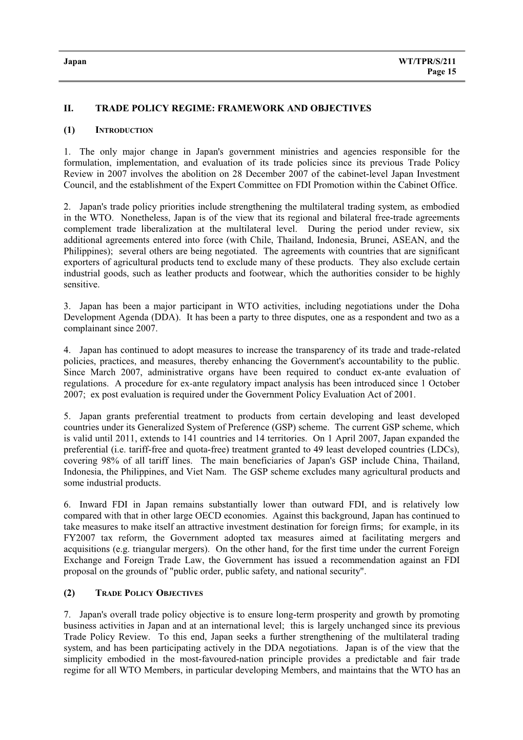 II. Trade Policy Regime: Framework and Objectives s1