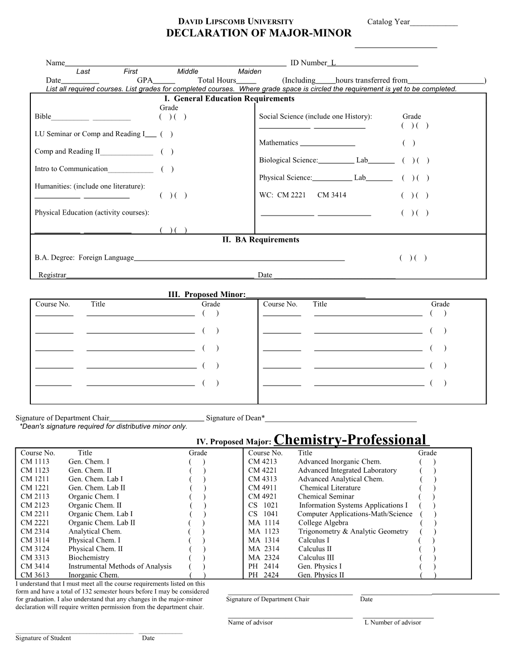 DAVID LIPSCOMB UNIVERSITY Catalog Year