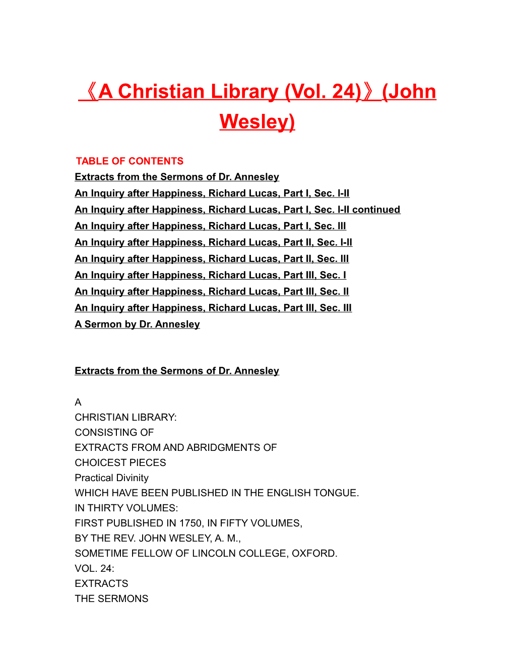 A Christian Library (Vol. 24) (John Wesley)