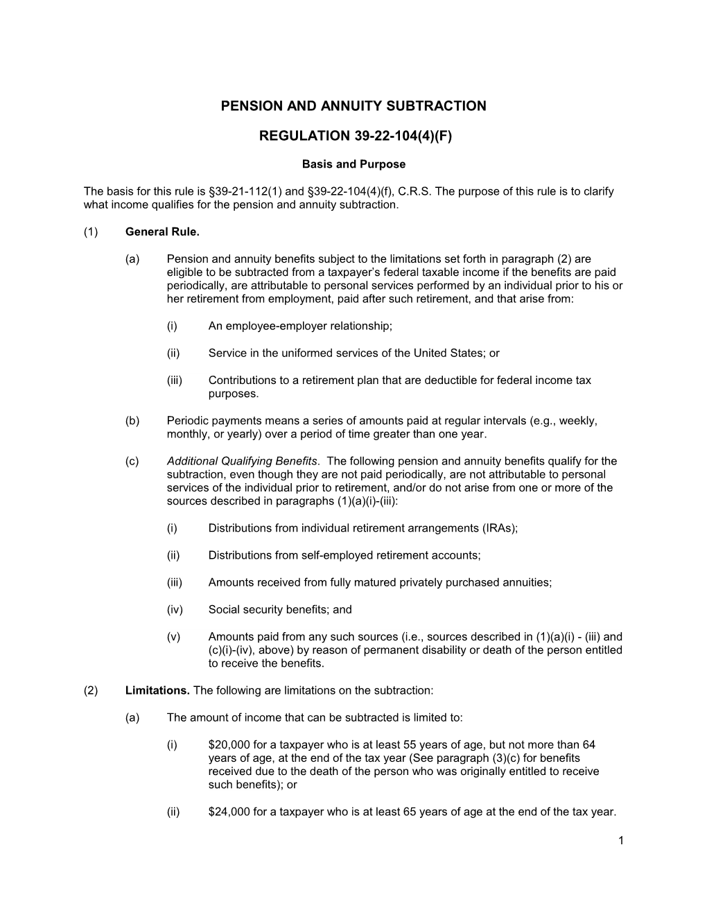 Pension and Annuity Subtraction