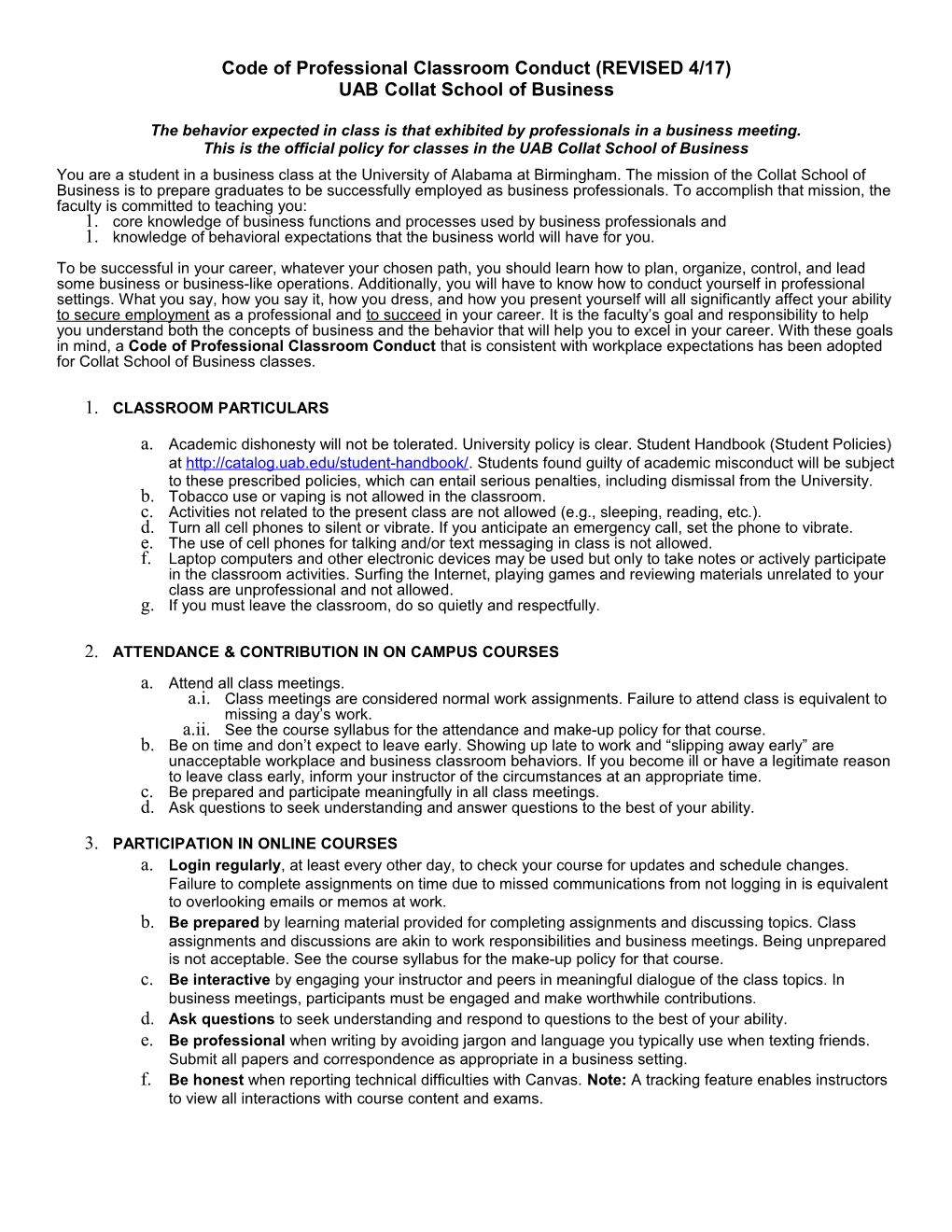 Code of Professional Classroom Conduct (REVISED 4/17)