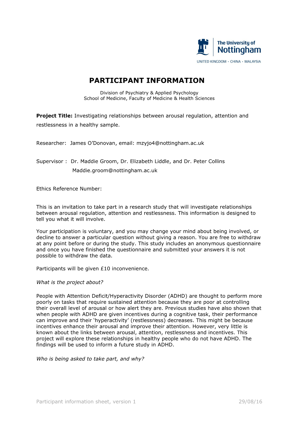 Ethics Review - Participant Information Template 27.04.2016