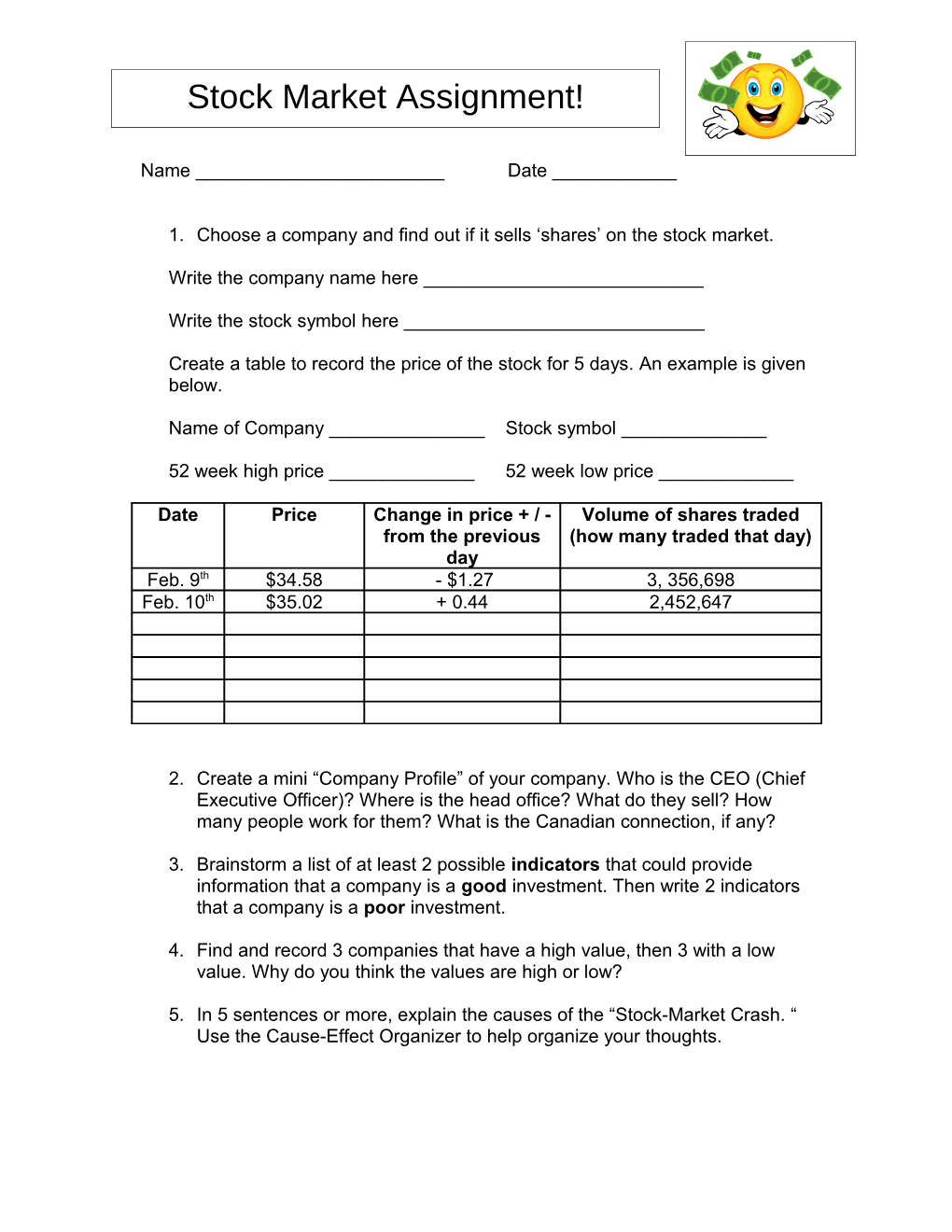 Stock Market Assignment