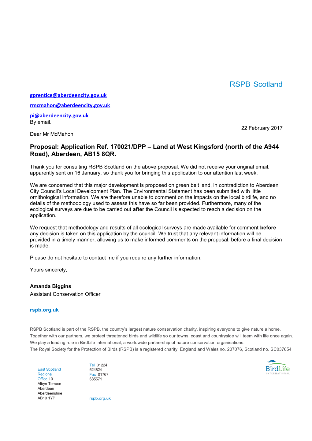 Proposal: Application Ref. 170021/DPP Land at West Kingsford (North of the A944 Road)