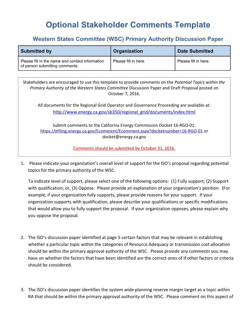 Comments Template - Competitive Solicitation Process Enhancements - Draft Final Proposal
