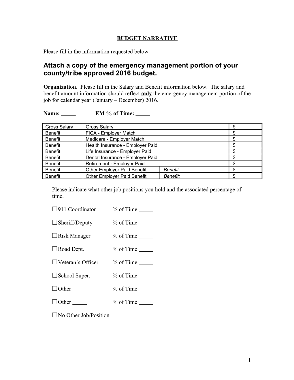 Budget Narrative: Please Fill in the Salary and Benefit Information Below