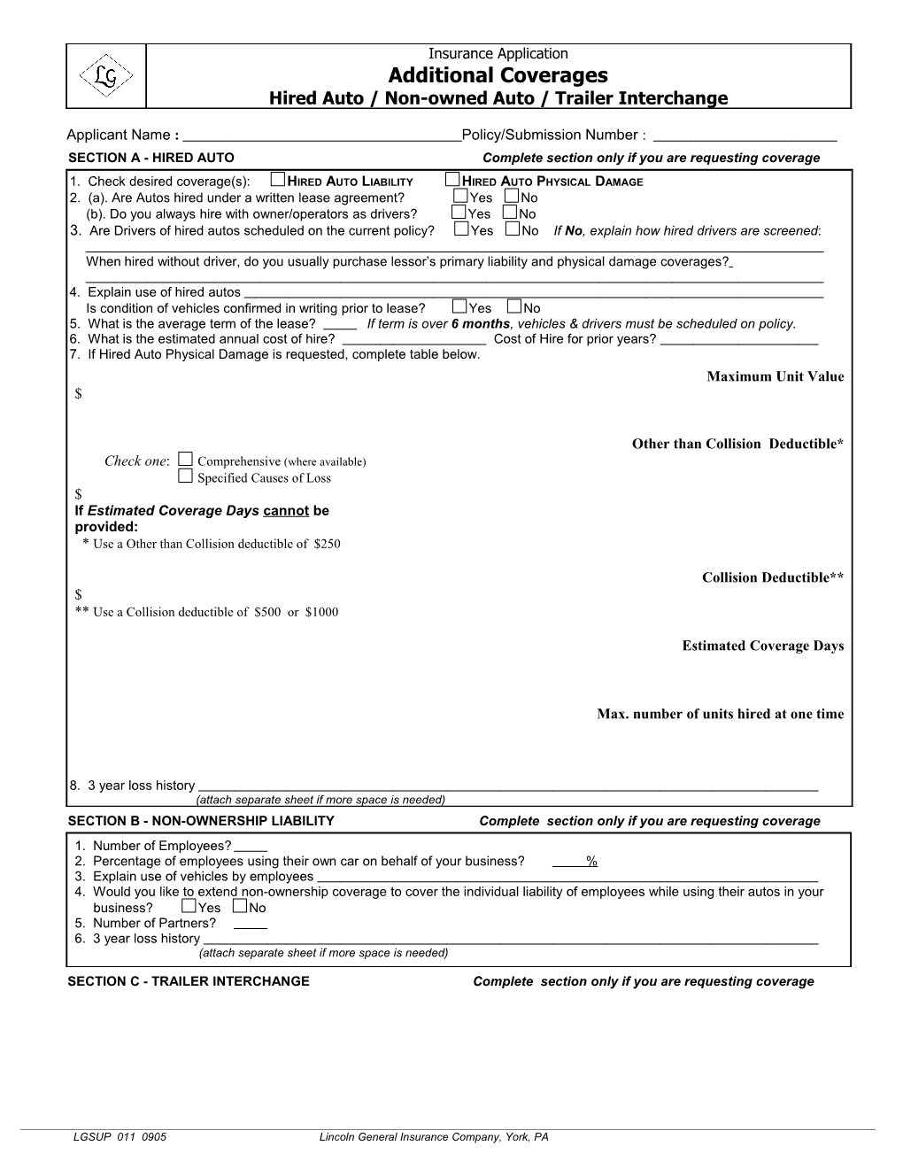 Additional Coverages - Hired Auto/Non-Owned Auto/Trailer Interchange Supplement