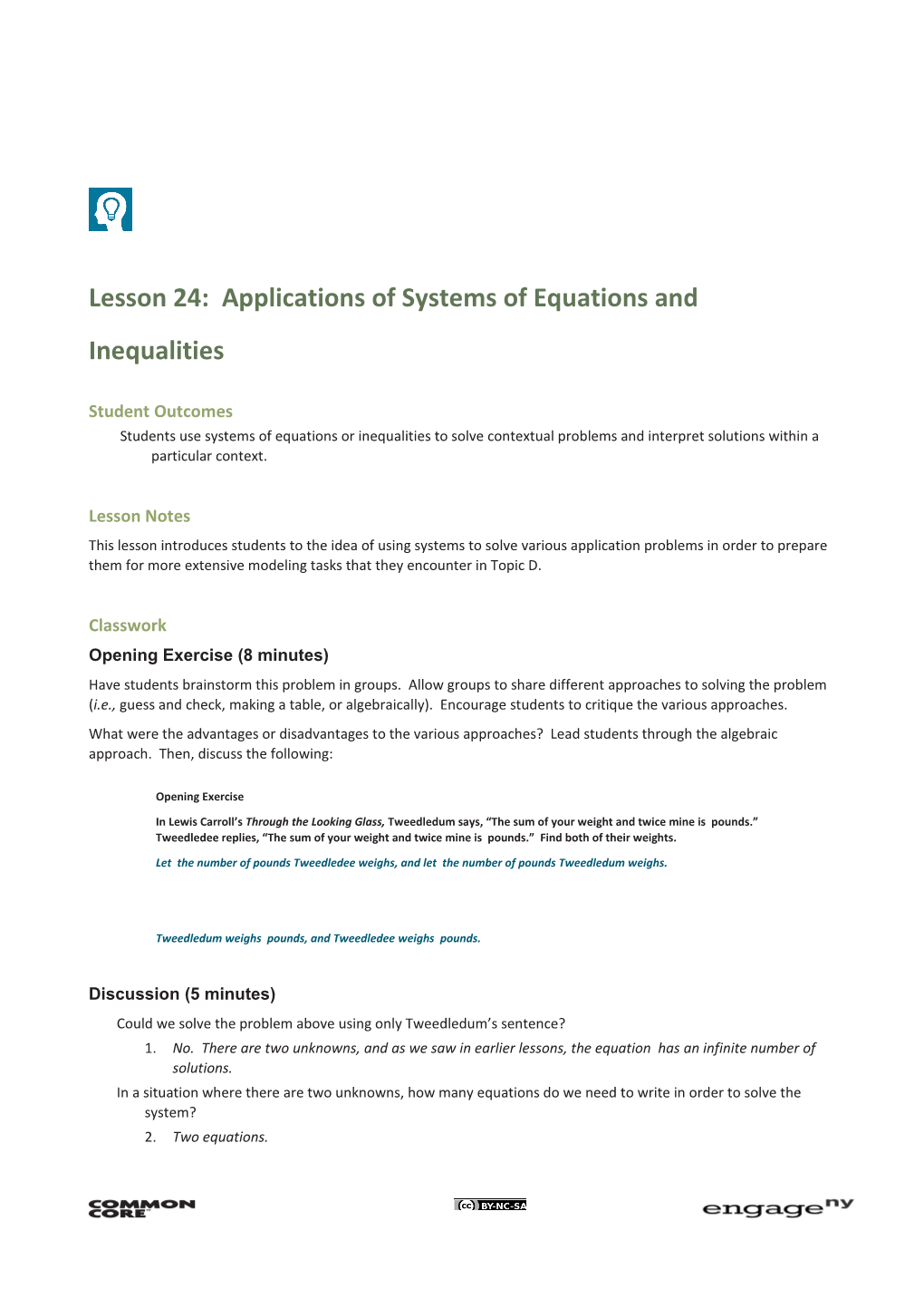 Lesson 24: Applications of Systems of Equations and Inequalities