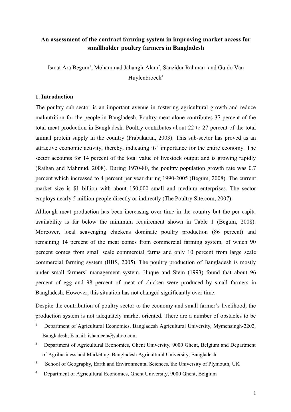 An Assessment Of The Contract Farming System In Improving Market Access For Smallholder Poultry Farmers In Bangladesh