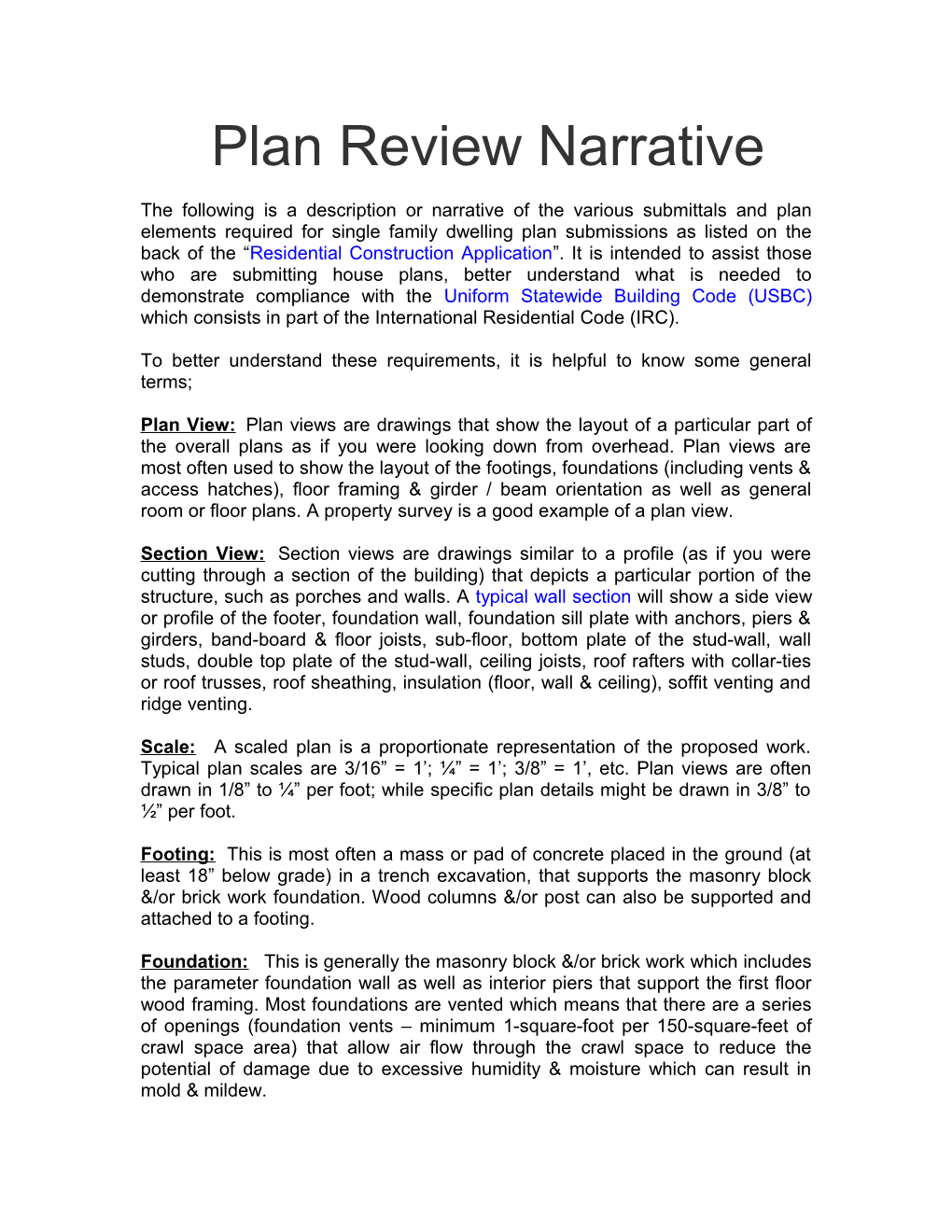 Plan Review Narrative