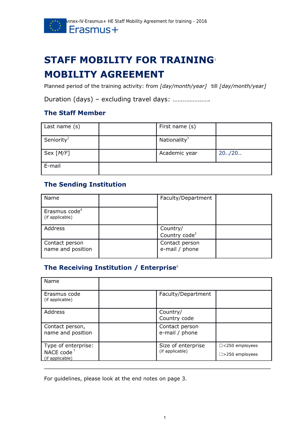 Gfna-II-C-Annex-IV-Erasmus+ HE Staff Mobility Agreement for Training 2016