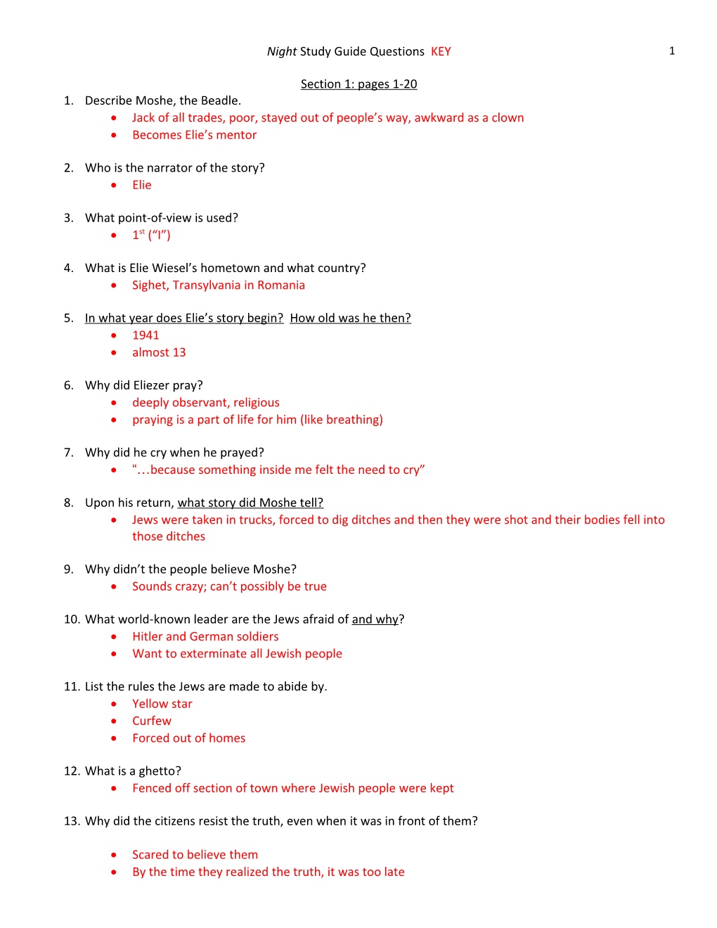 Night Study Guide Questions