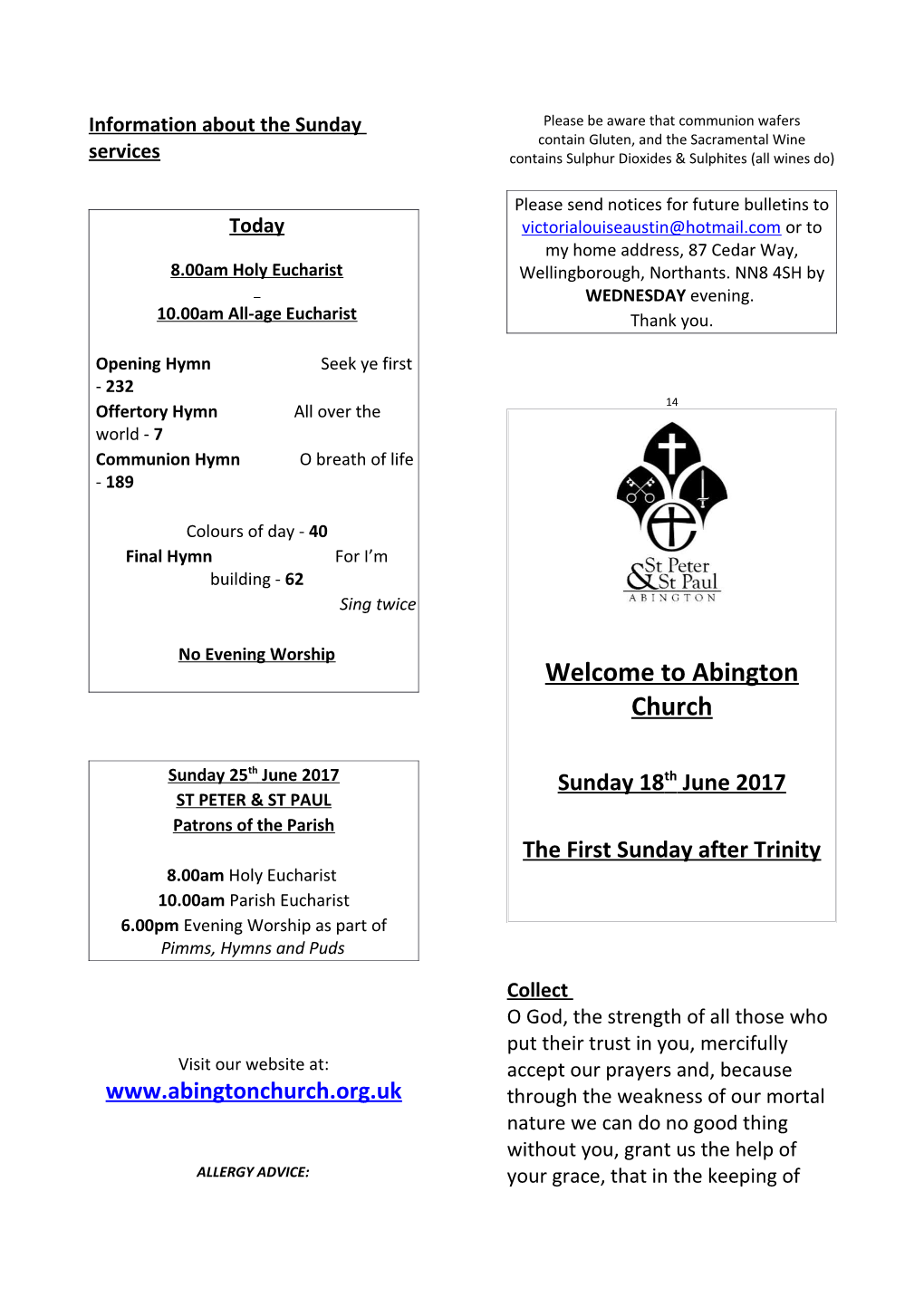 Information About the Sunday Services