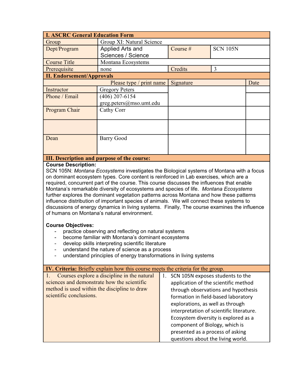 I. ASCRC General Education Form