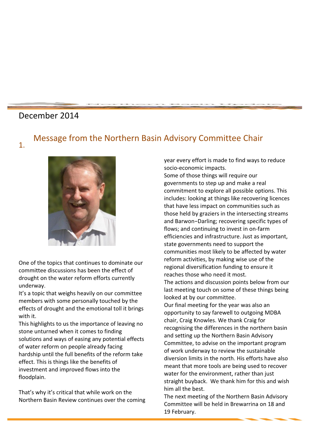 Message from the Northern Basin Advisory Committee Chair