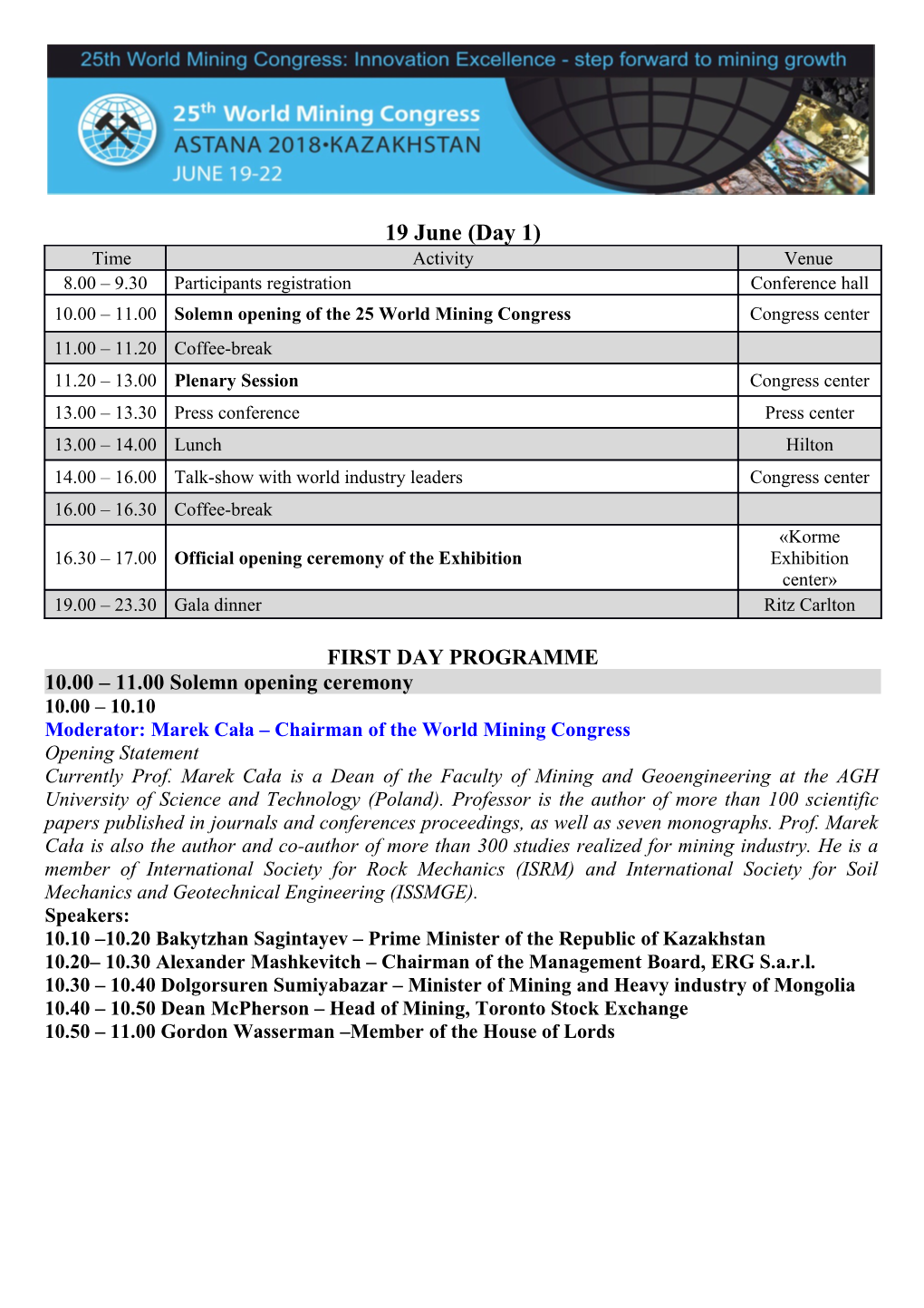 First Day Programme