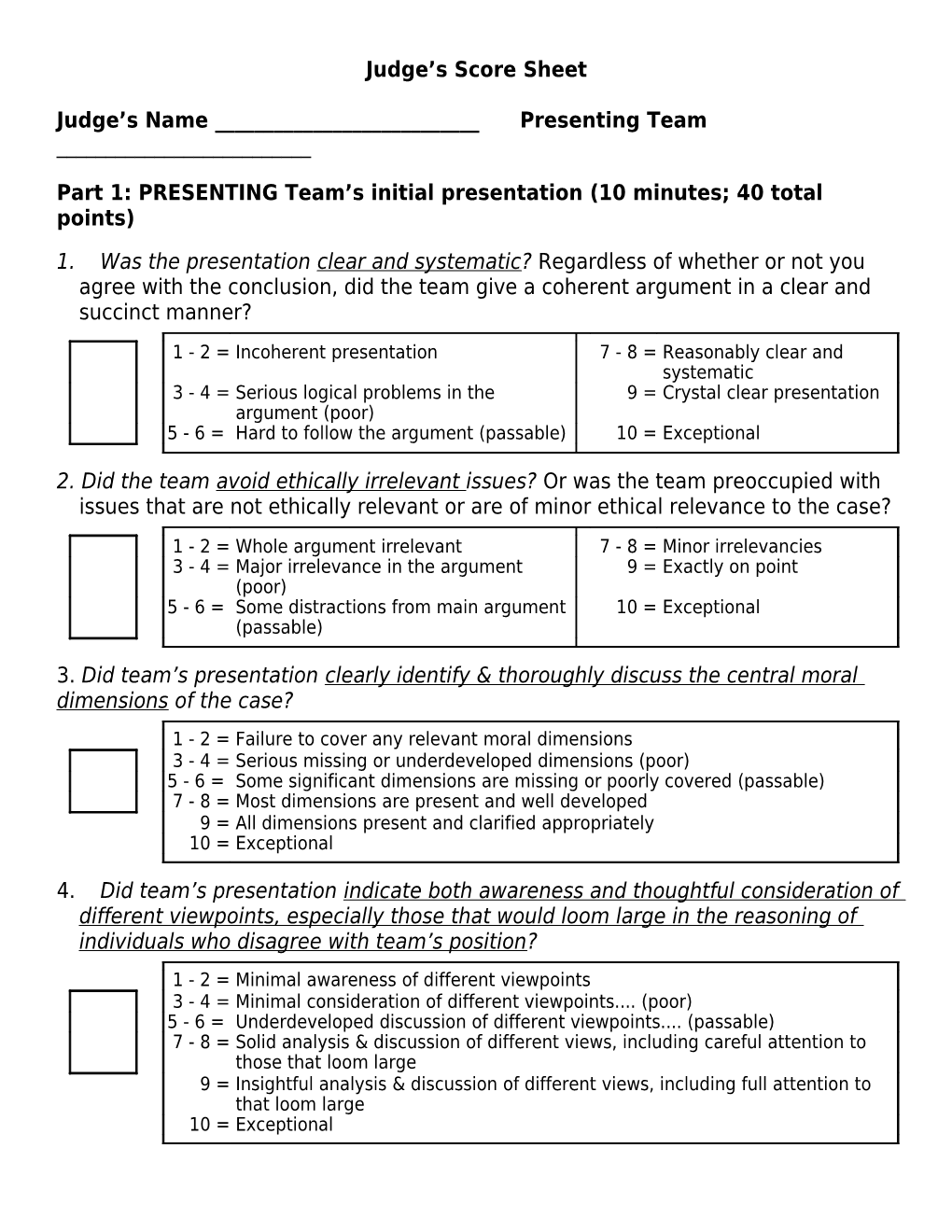 Judge S Score Sheet