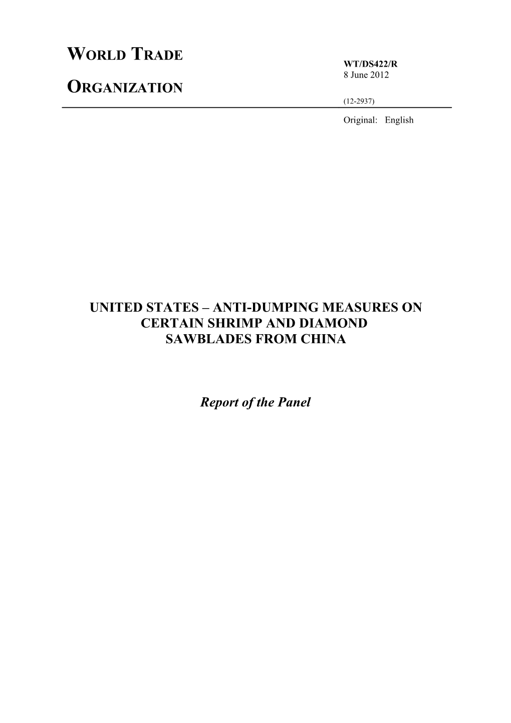 United States Anti-Dumping Measures on Certain Shrimp and Diamond