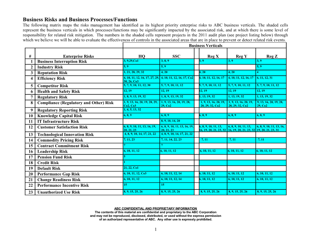 Business Risks and Business Processes/Functions