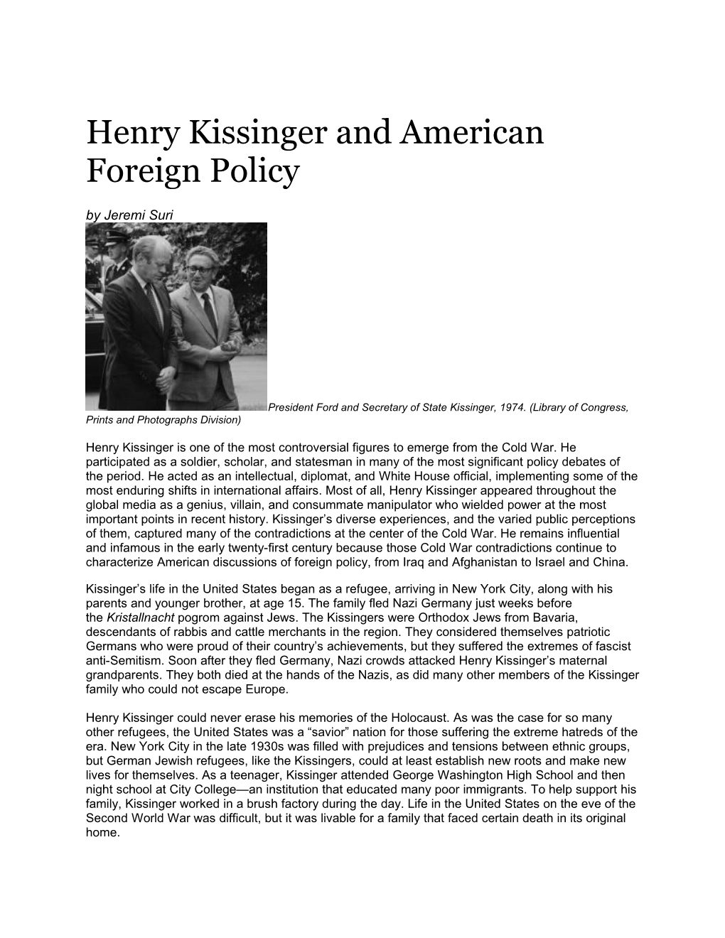 Henry Kissinger and American Foreign Policy