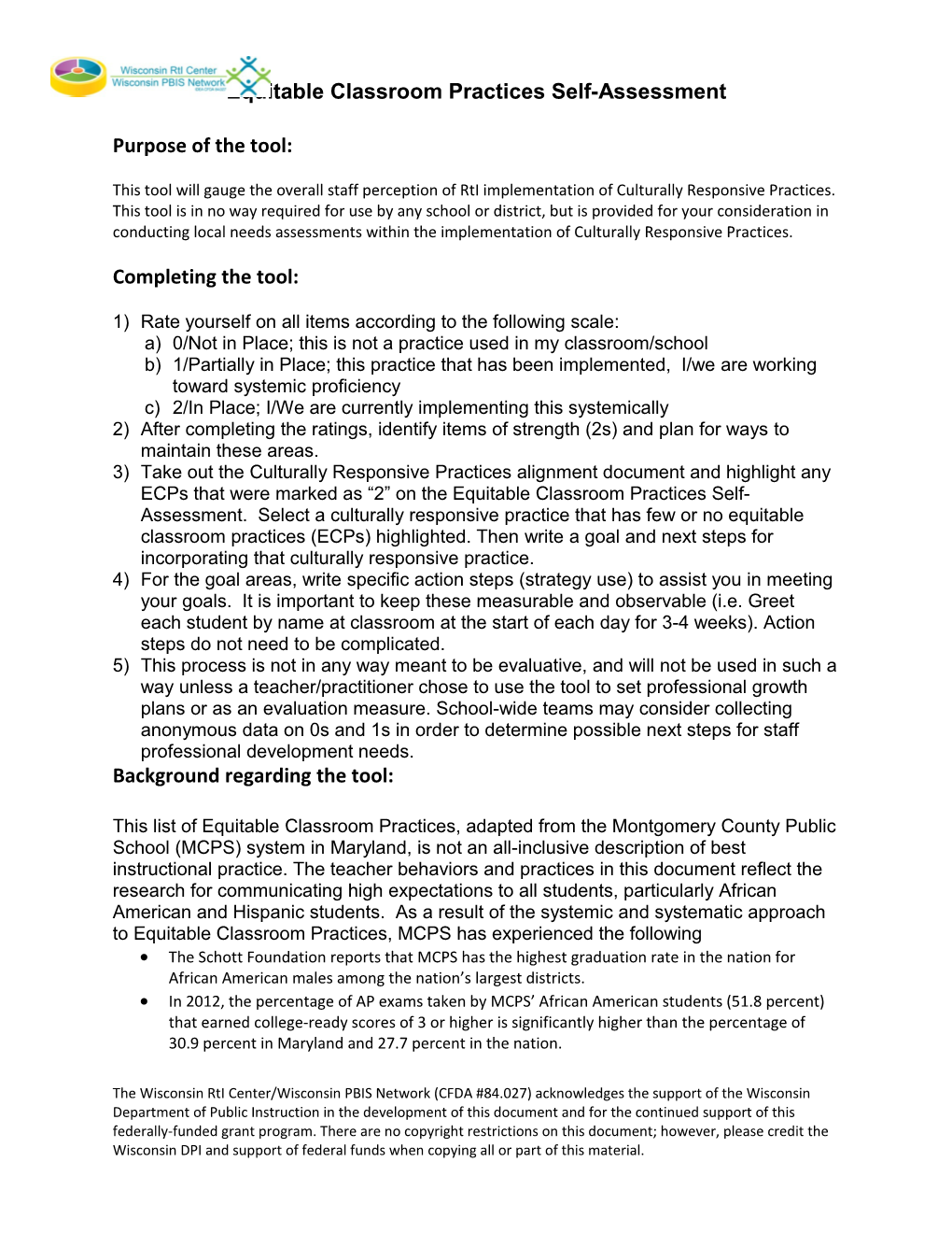 Equitable Classroom Practices Self-Assessment