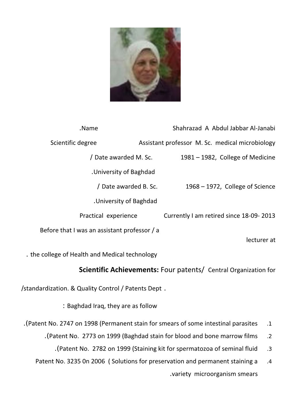 Scientific Degree Assistant Professor M. Sc. Medical Microbiology