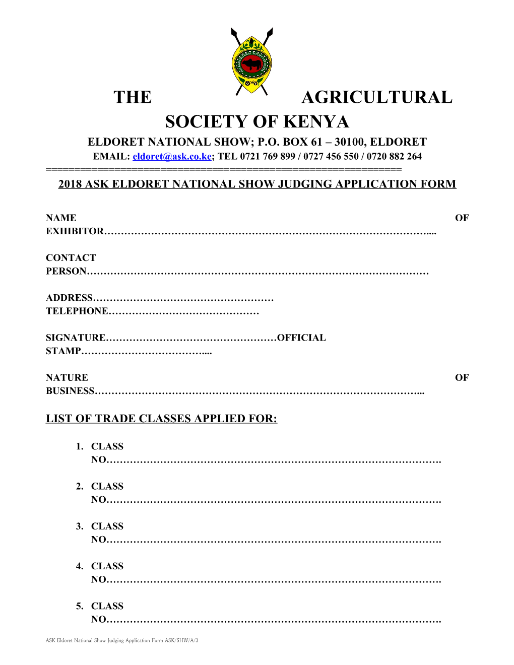 The Agricultural Society of Kenya