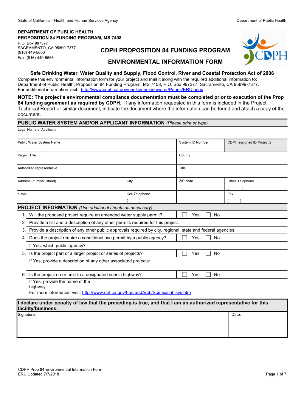 Proposition 84 Environmental Information Form