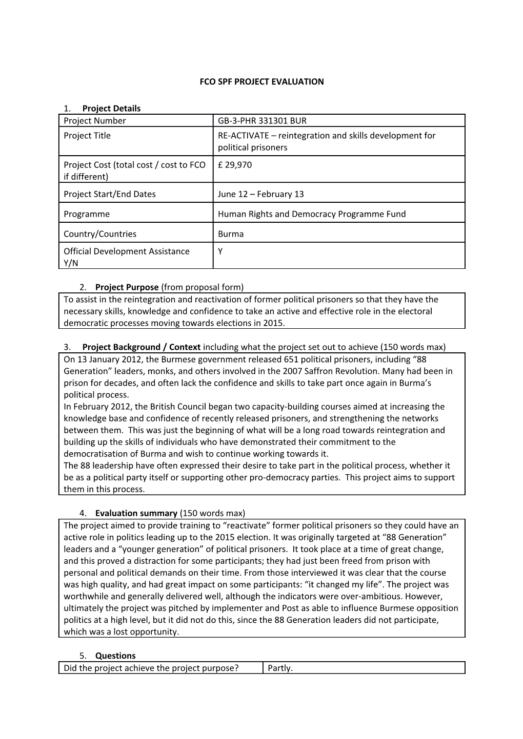 Fco Spf Project Evaluation