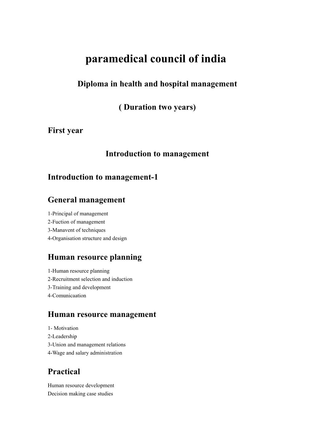 Diploma in Health and Hospital Management