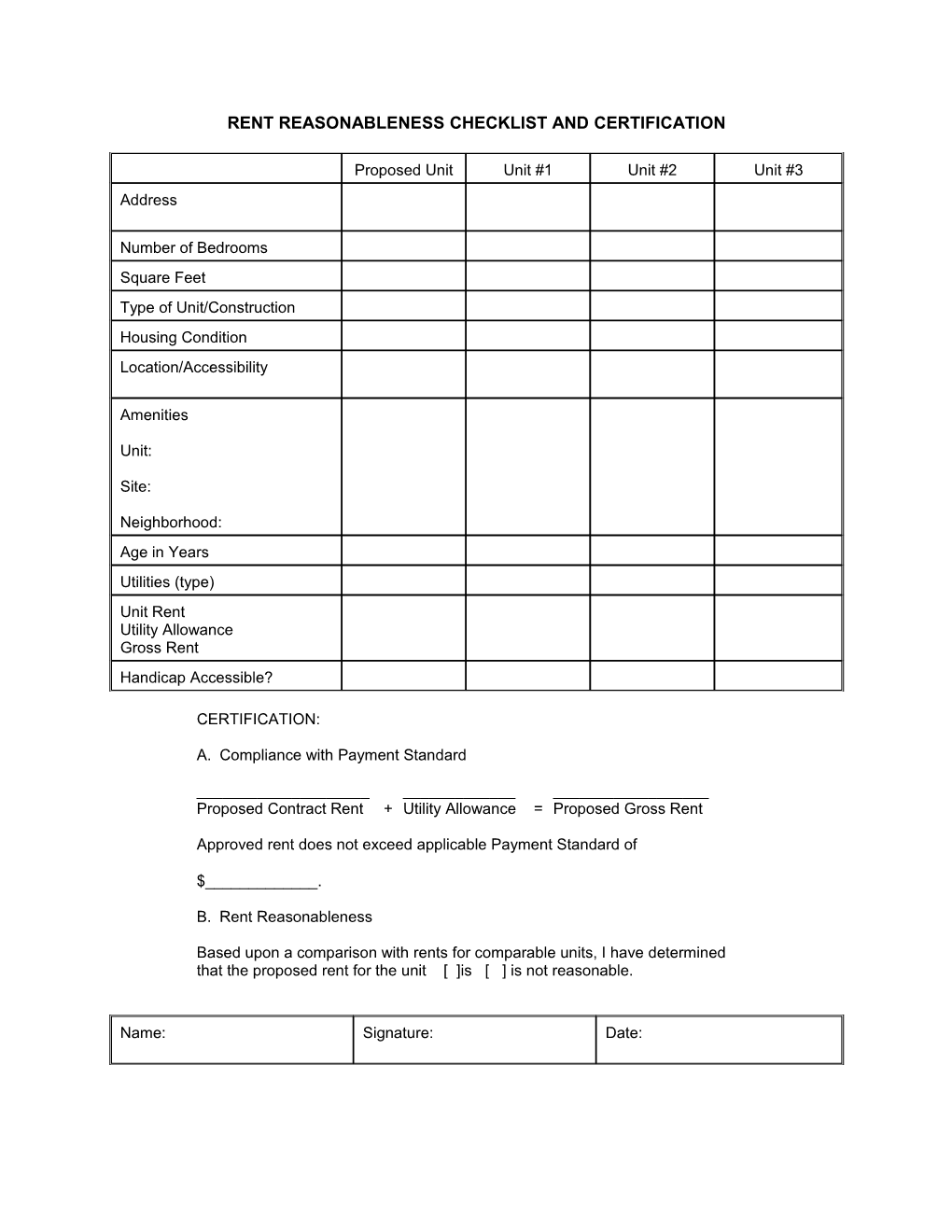 Rent Reasonableness Checklist And Certification