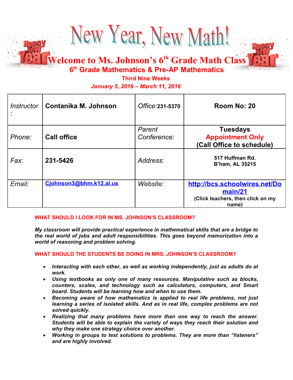 Introduction to 6Th Grade Math & Pre-AP Math Course Syllabus (Cont.)