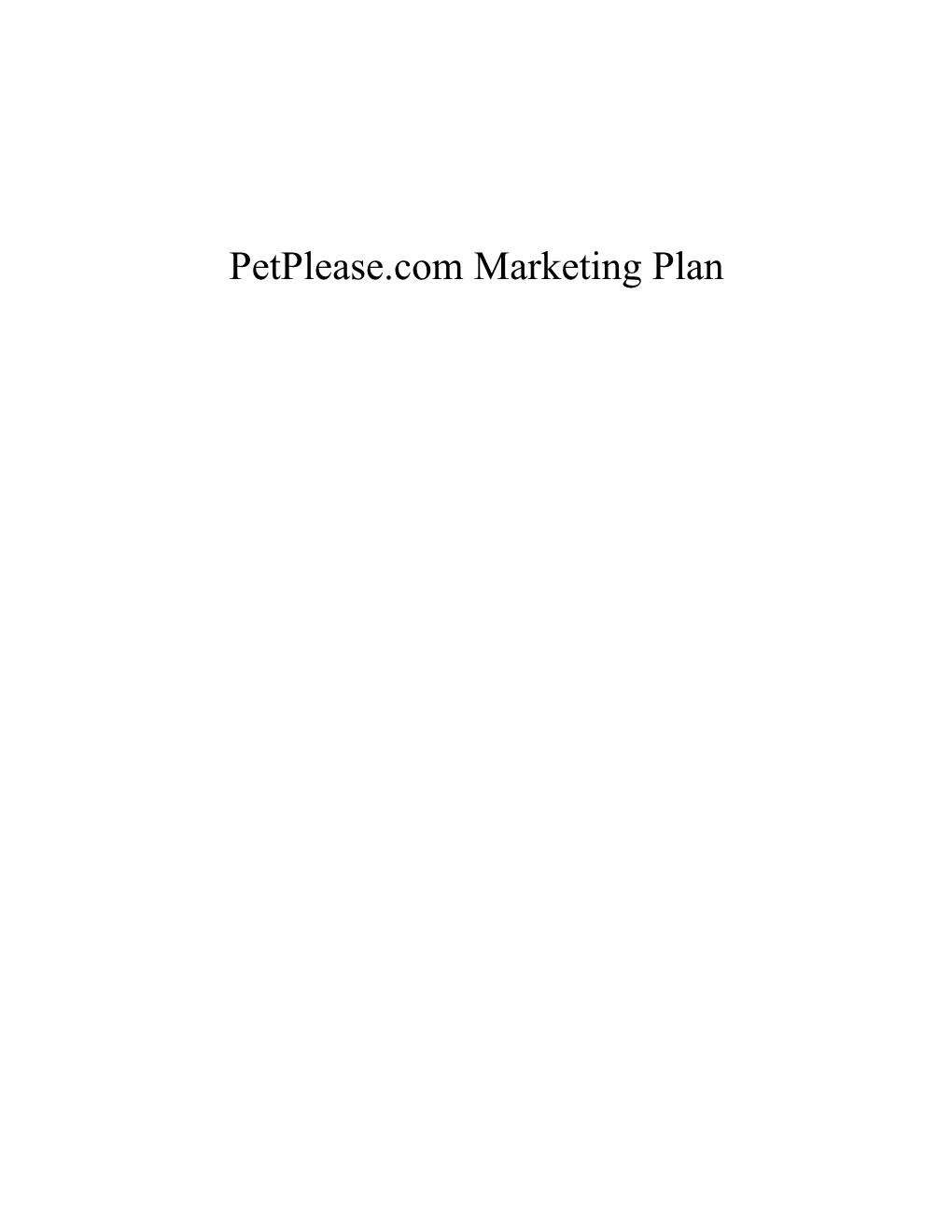 Petplease.Com Marketing Plan