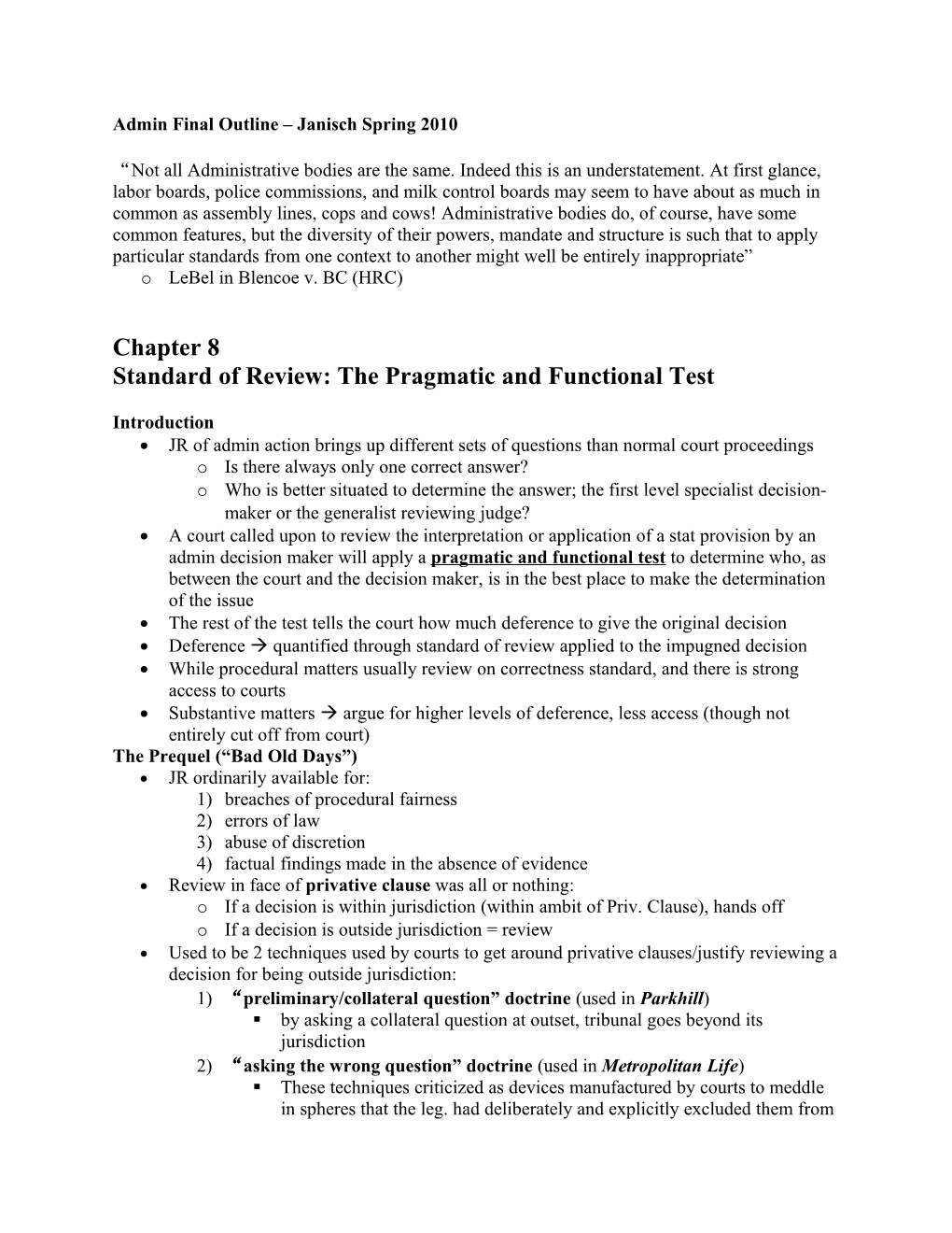 Admin Final Outline Janisch Spring 2010