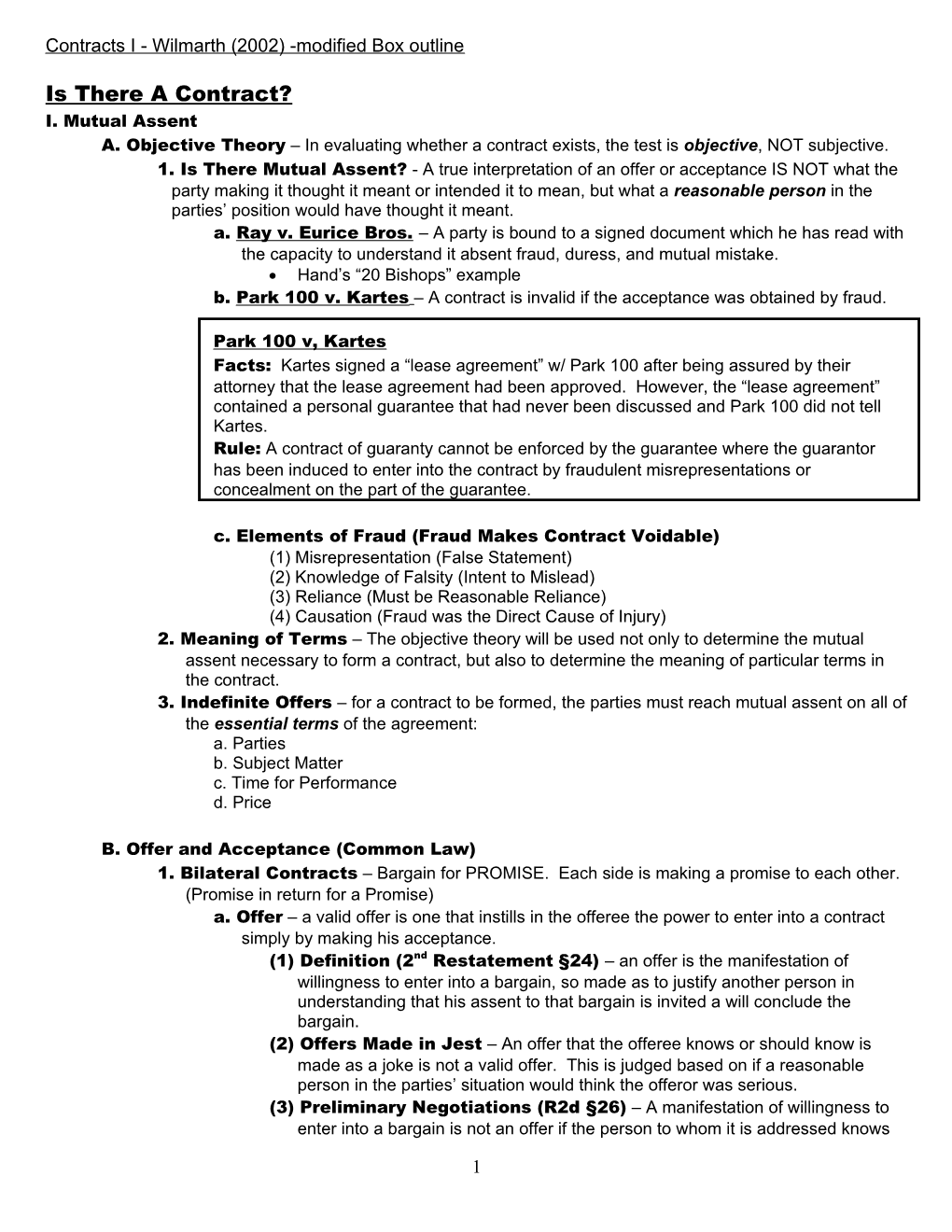 Contracts I - Wilmarth (2002) -Modified Box Outline