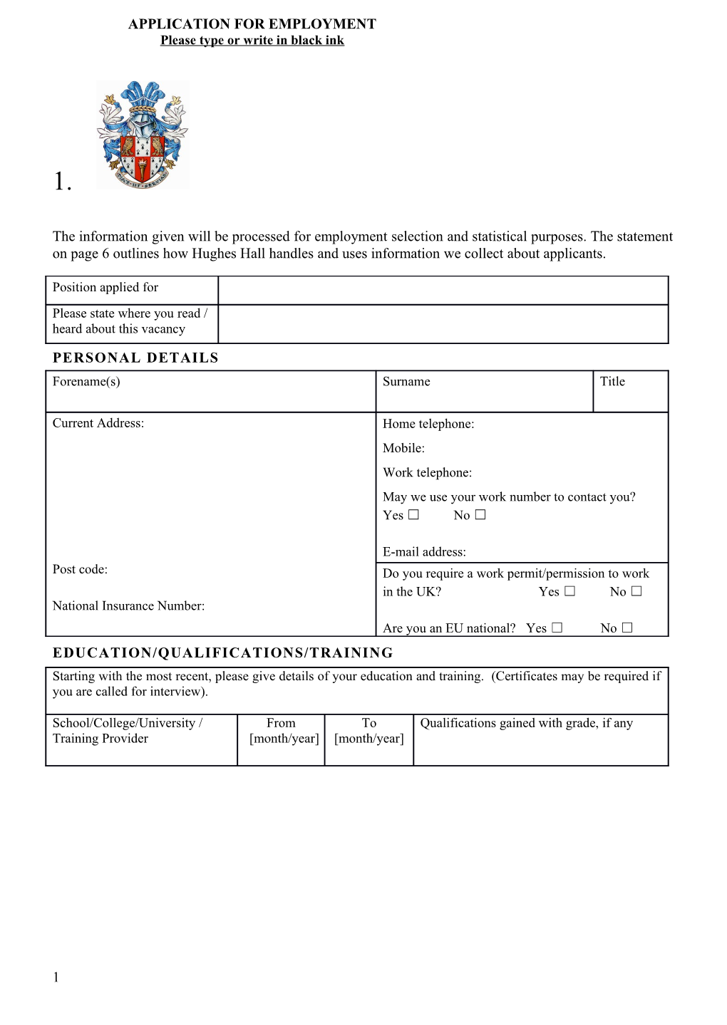 Form PD17: Application for Employment