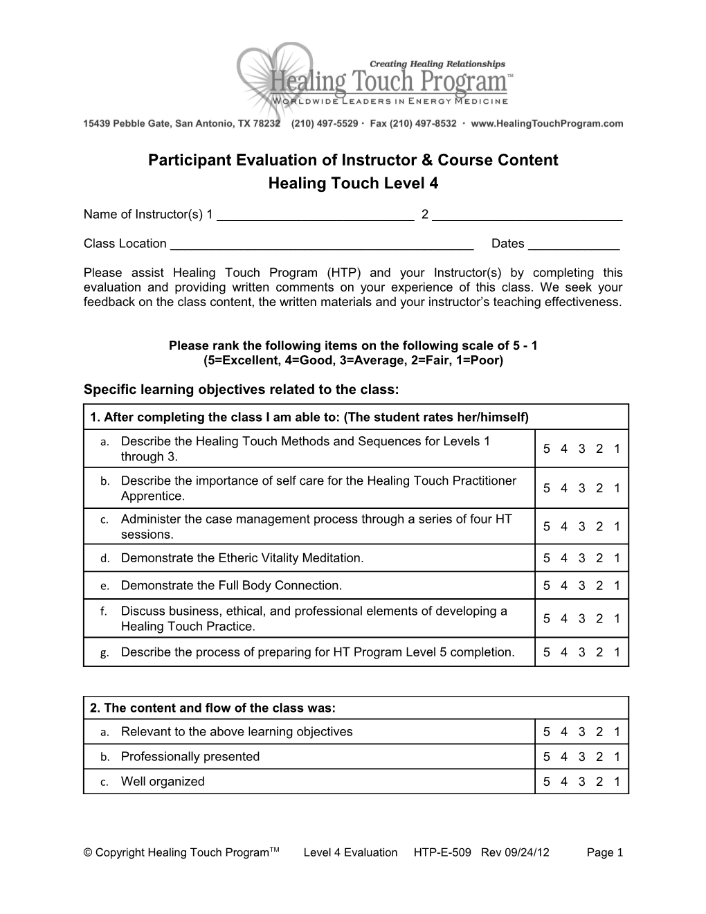 Participant Evaluation of Instructor & Course Content