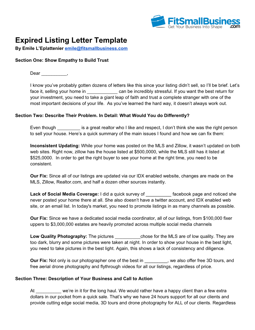 Expired Listing Letter Template