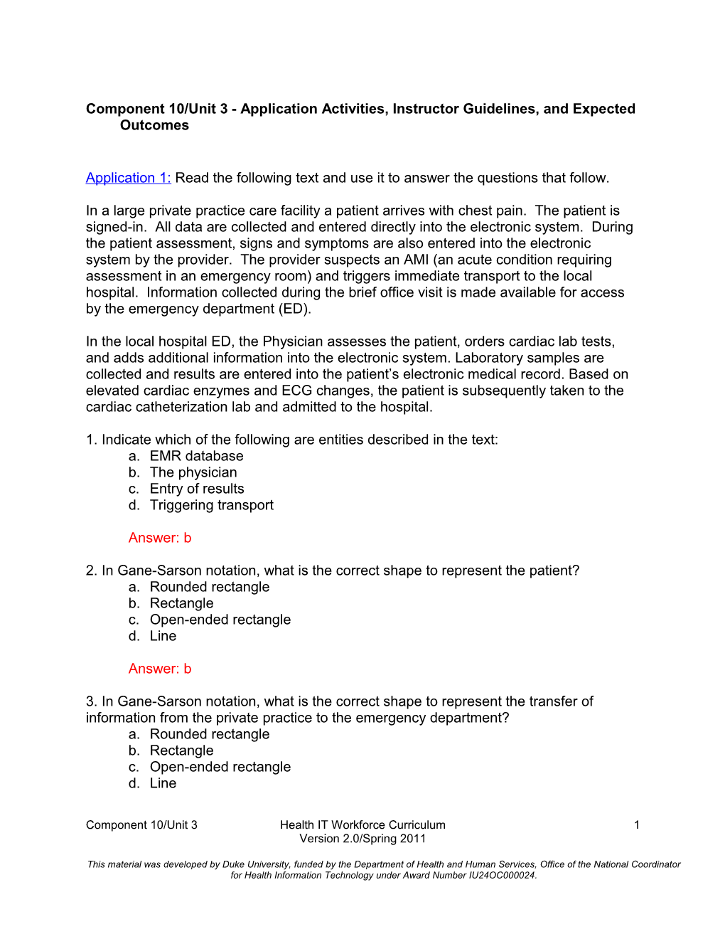 Component 10/Unit 3 - Application Activities, Instructor Guidelines, and Expected Outcomes