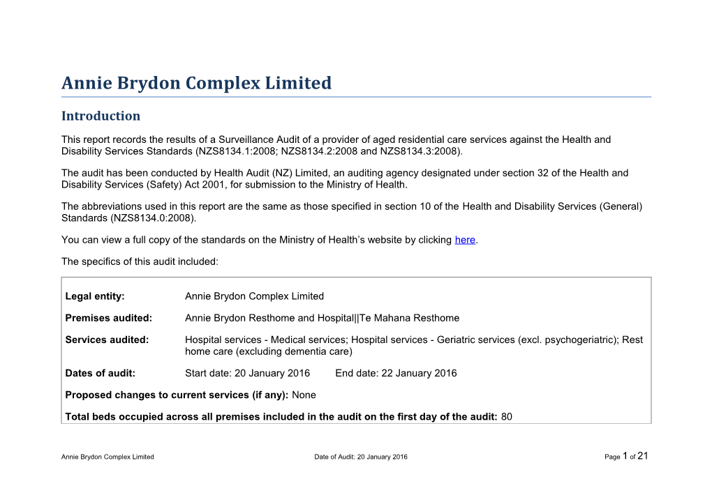 Annie Brydon Complex Limited