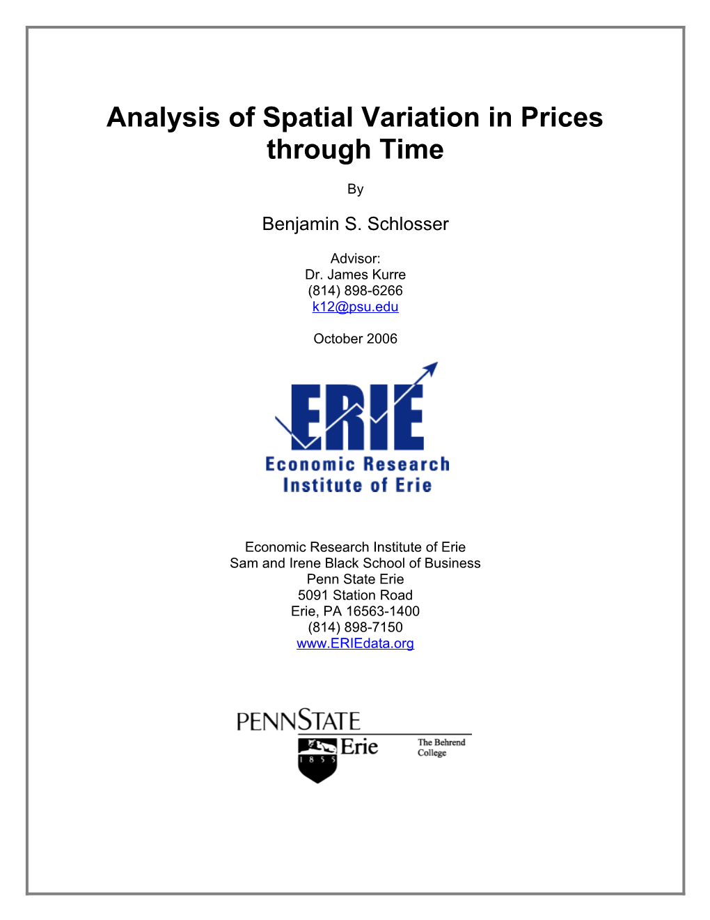 Analysis of Spatial Variation in Prices Through Time