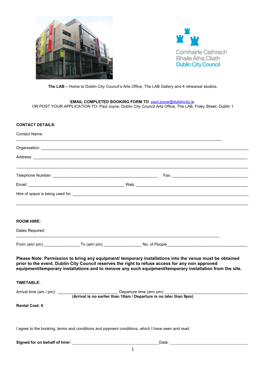 Wood Quay Venue City Wall Space Booking Form
